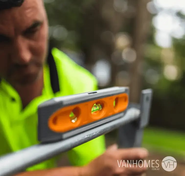 Installation Team using a leveling stick